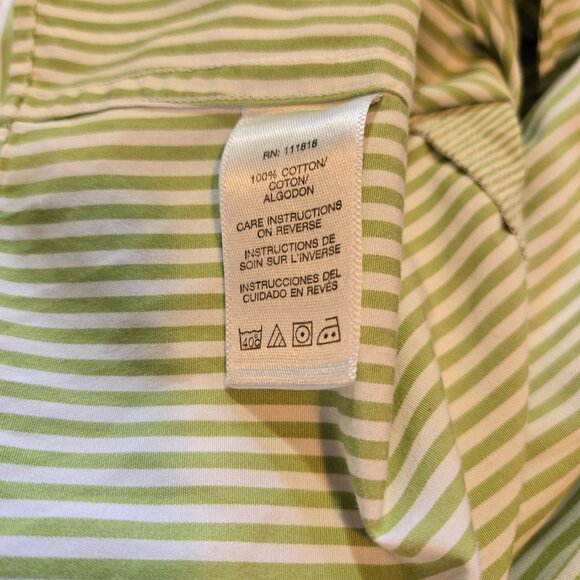 Michael Kors Mens Dress Shirt Green & White Striped Squares 100% 80s 2ply Cotton - Picture 6 of 6